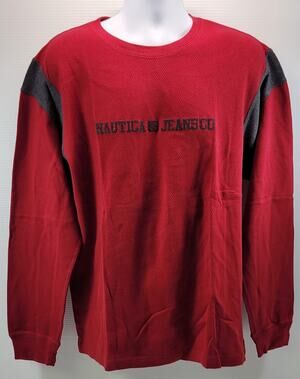 Vintage Men's Nautica Jeans Company Long Sleeve Shirt Cotton Red Gray XL